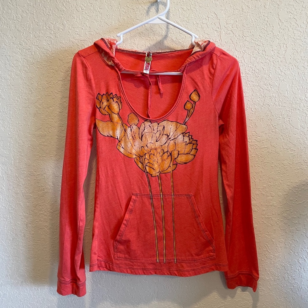 Free People orange long sleeve hooded Tee